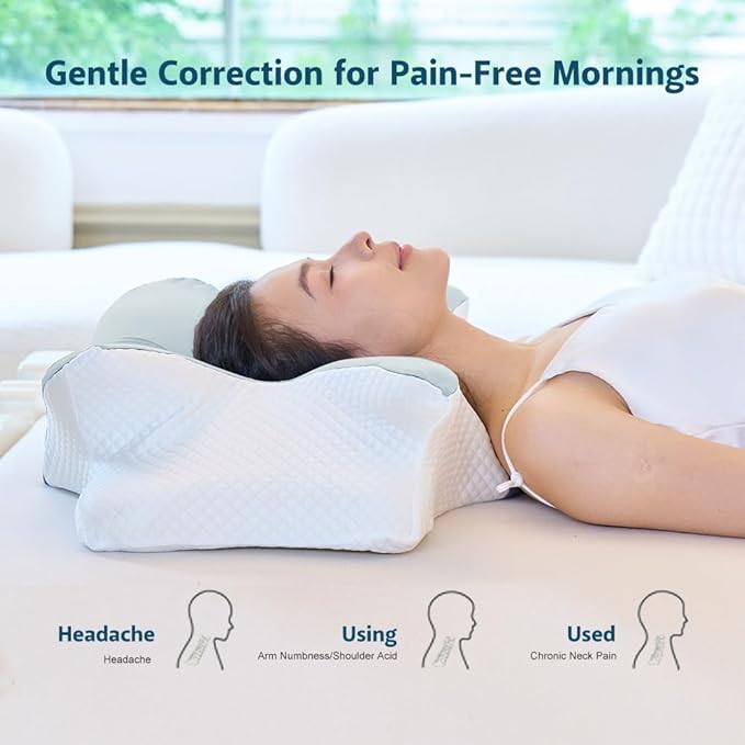 Cervical Memory Foam Pillow – Ergonomic Neck Support for Side, Back & Stomach Sleepers | Odorless Beauty Sleep Pillow for Deep Rest (Blue, King Size 24.8" Lx16.9 Wx5.9 H)