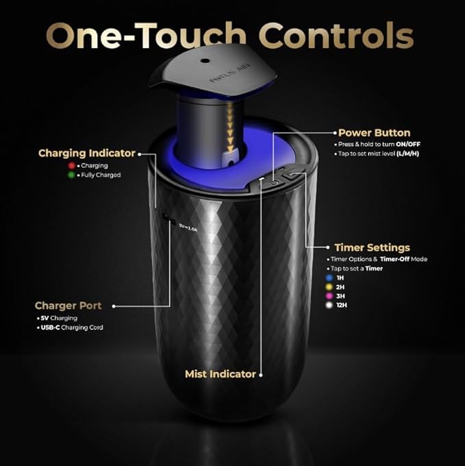 Waterless Essential Oil Diffuser Starter Kit with 15ml French Lavender Oil - Rechargeable Cordless Aromatherapy Machine for Home Bedroom Car Office Travel - 3 Mist Levels - 4 Timer - 24-Hour Battery