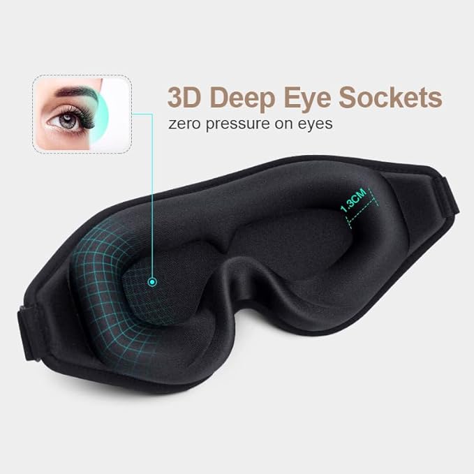Sleep Mask, Joybear 3D Eye Mask for Sleeping, 100% Light Blocking Sleep Mask for Men Women, Zero Eye Pressure Night Blindfold with Adjustable Strap, Soft Eye Shade Cover for Travel, Black