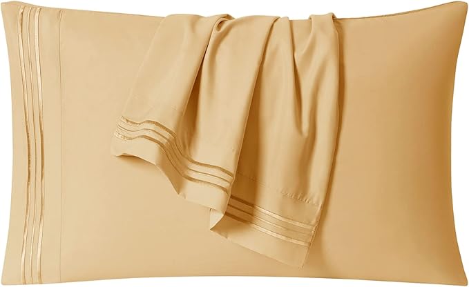 Clara Clark Split King 4Pc Bed Sheets Set, Deep Pocket, Microfiber, Breathable, Fade Resistant, Camel Gold