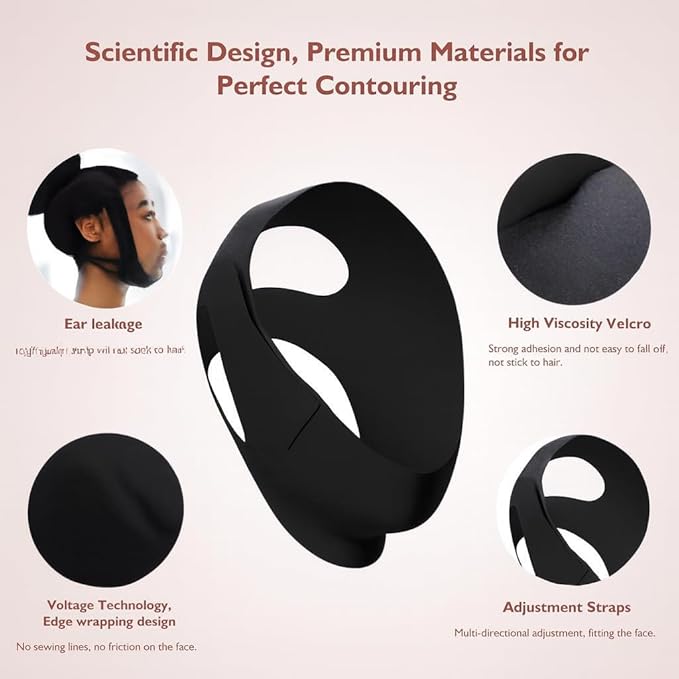 Jawline Shaper Chin Strap for Sleeping, Reusable V-Line Mask for Women Face Lifting Made w/Electric-Hot-Press Tech for Skin-Friendly & Breathable Cooling Fabric (Black, One Size)