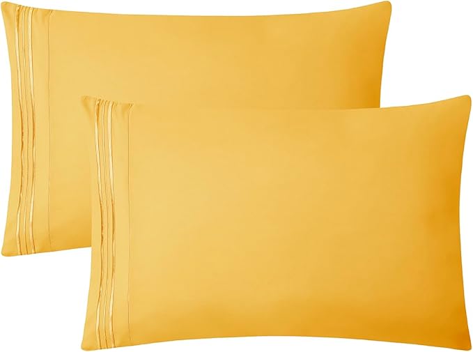 Clara Clark Bed Sheets, Premier 1800 Series 4 Piece Bed Sheet Set, Deep Pocket, Wrinkle, Fade, Stain Resistant, Luxury Soft Bedding Sheets & Pillowcases, King, Yellow
