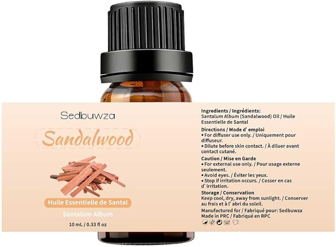 Sedbuwza Rose Sandalwood Essential Oil Set, Rose Fragrance Oil Sandalwood Scent Oil Set for Diffuser, Aromatherapy, Massage, Soap, Candle Making 2 x 10 ml
