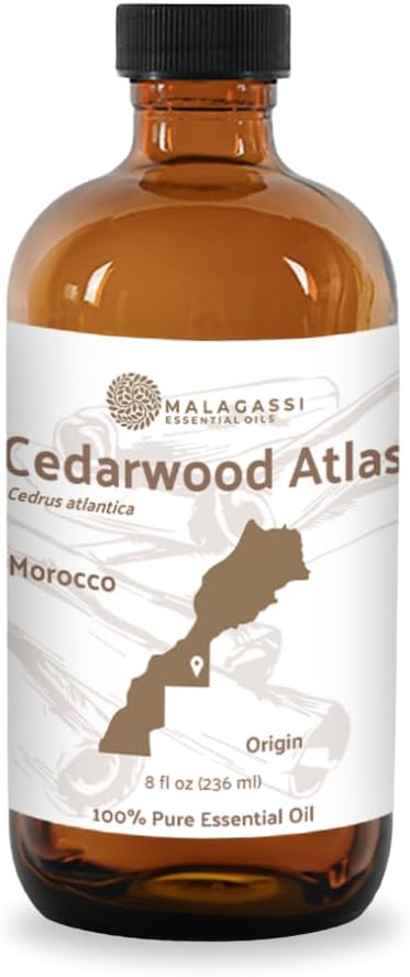 Cedarwood Atlas Essential Oil - Direct from Morocco Forests - Steam Distilled - Cedro del Atlas for Aromatherapy, Massage, Diffuser, DIY Candle and Soap Making - 8oz
