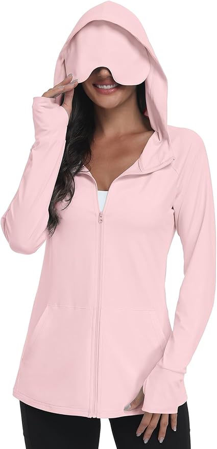 SeSe Code UPF 50+ Hoodie With Eye Mask Womens Zip Up Travel Jackets Sleep Sun Protection Shirts Pockets Outdoor Nap