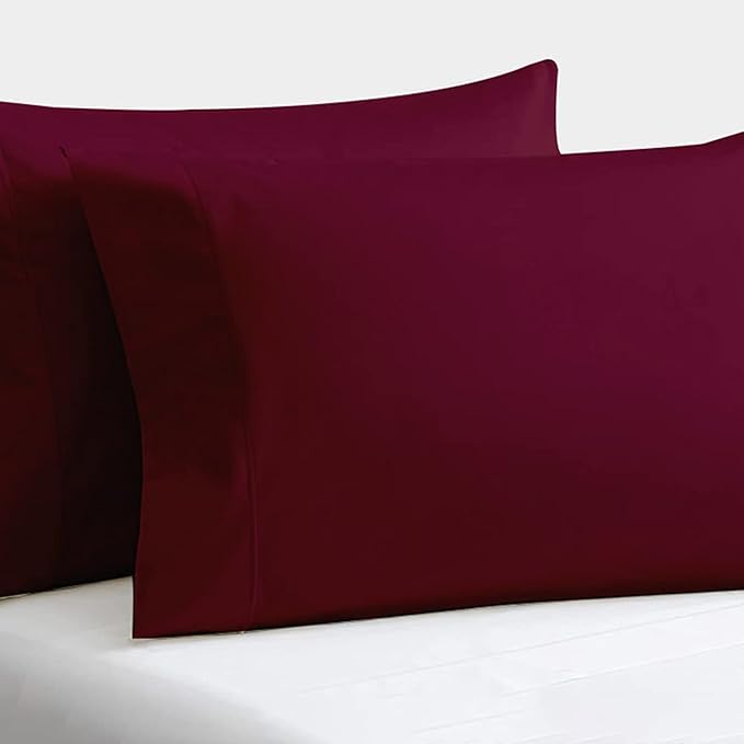 Set of 2 Pillow Cases 600 Thread Count 100% Egyptian Cotton Long Staple Pillowcase, Durable and Silky Soft Pillow Covers, Natural Luxurious Hotel Class Bedding (Queen, Burgundy)