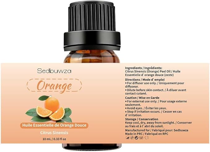 Sedbuwza Peppermint Orange Essential Oil Set, Peppermint Fragrance Oil Orange Scent Oil Set for Diffuser, Aromatherapy, Massage, Soap, Candle Making 2 x 10 ml