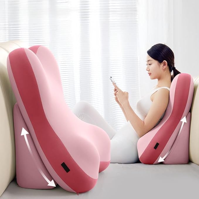 Ergonomic Pillow for Back Pain Relief Adult 3 Zone Support Cushion with Memory Foam core, Removable Washable Bedspread, Reading Pillow, Office Chair for Sciatica and Coccyx Comfort (Pink)
