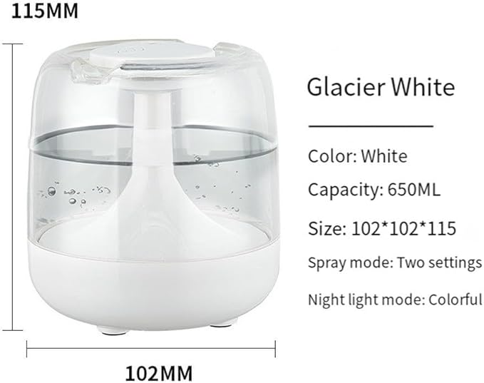 Minhe Quiet USB Humidifier for Bedroom & Office – 650ml Aromatherapy Diffuser with Colorful LED Light, Silent Mist, ABS, 2W Low Power Consumption, 8H Timer(white)