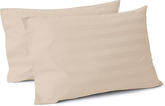 100% Egyptian Cotton Pillow Cases Set of 2,Queen Size 400 Thread Count Cooling Pillowcases,Soft and Breathable Pillow Covers with Envelope Closure,20x30 Inches,Striped Beige