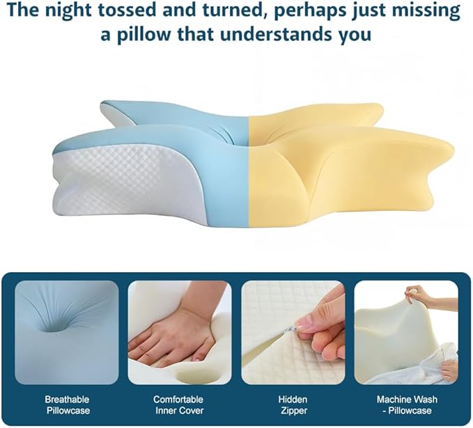 Cervical Memory Foam Pillow – Ergonomic Neck Support for Side, Back & Stomach Sleepers | Odorless Beauty Sleep Pillow for Deep Rest (Blue, King Size 24.8" Lx16.9 Wx5.9 H)