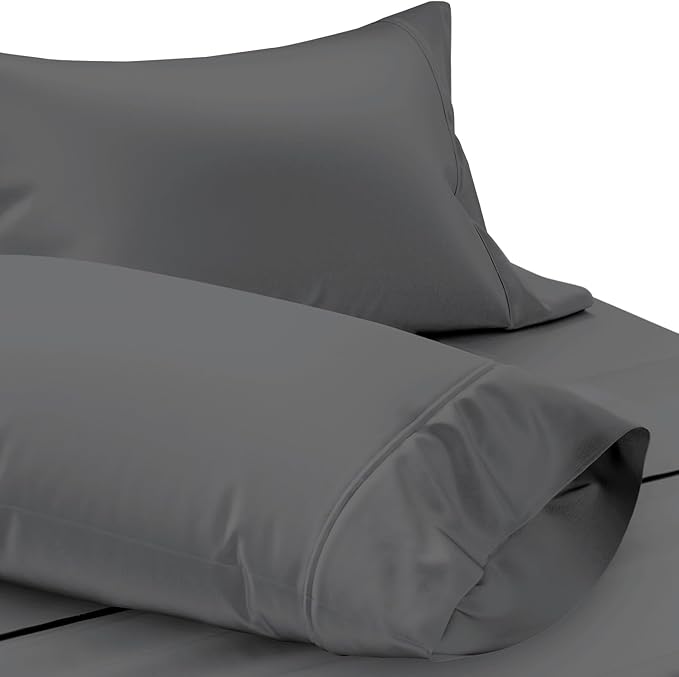 TEXAS LINEN CO. 100% Egyptian Cotton Standard/Queen Size Pillow Cases Set of 2-1000 Series Lonestar Lovin' Pillow Cover (Dark Grey), Cooling Pillowcases Set of 2 for Standard/Queen Pillows