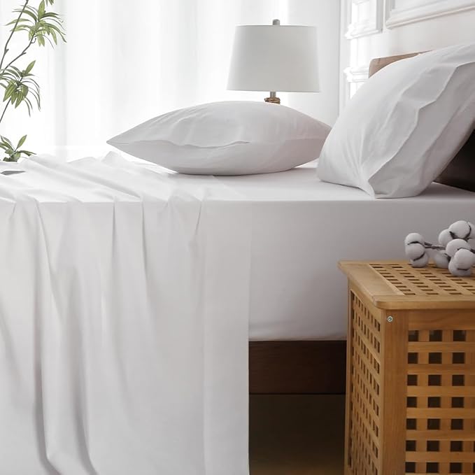 HYPREST Extra Deep Pocket King Sheet Sets Fits 18"-24" in Deep Mattress -100% Cotton King Sheet Set,White Hotel Luxury Soft Wrinkle Free Cooling Sheet Sets for King Bed Deep Pocket