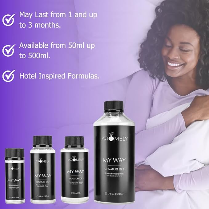 AROMELY My Way Diffuser Oil Blend | Luxury Home Fragrance Oil for Diffusers | Inspired by 1 Hotel | Signature Scent with Notes of Leather, Cardamom, Lemon, Cedarwood, Iris & Amber | 120ml