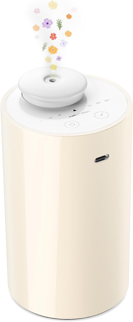 Airversa Waterless Diffuser for Essential Oil, Car Diffsuer, Battery Operated Nebulizer, 0.7 Fl Oz/ 20mL, Mini Scent Air Machine, 3 Timers & 3 Mist Levels for Home, Room, Car, Office - AN6 Yogurt