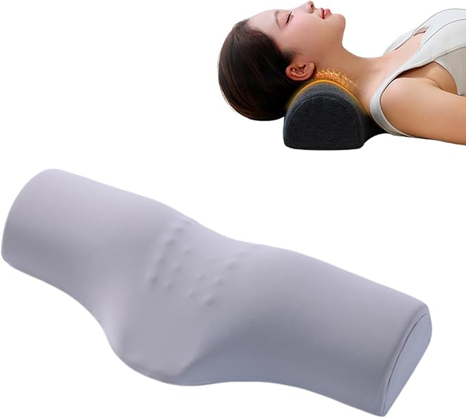 Cervical Neck Pillow for Neck Pain Relief,Memory Foam Neck Bolster Support Pillow for Bolster Support and Shoulder Relaxer Gray(Ice Silk Fabric)