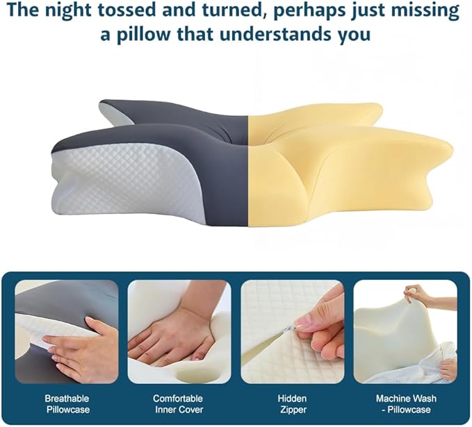 Cervical Memory Foam Pillow – Ergonomic Neck Support for Side, Back & Stomach Sleepers | Odorless Beauty Sleep Pillow for Deep Rest (Grey, King Size 24.8" Lx16.9 Wx5.9 H)