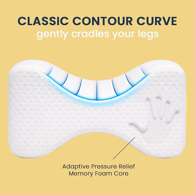 Contour Original Hourglass Knee Pillow for Side Sleepers with Adjustable Strap - Memory Foam Leg Support Cushion Between Knees for Hip & Spine Alignment - Ergonomic Leg Pillow for Side Sleeping