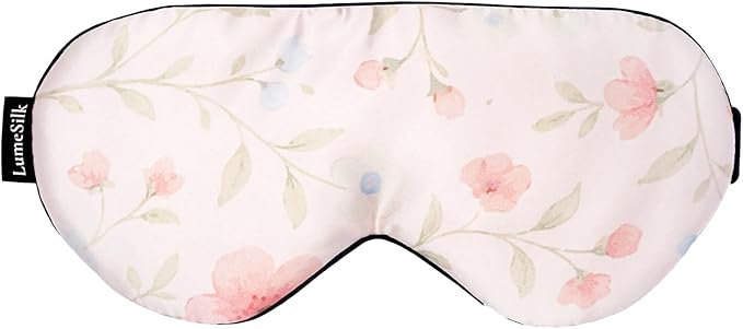 Silk Sleep Mask with 100% Mulberry Silk Inner Layer, Adjustable Strap Eye Mask for Women & Men, Sleep Mask Blackout for Night Sleeping and Daytime Travel (Pink Flower)