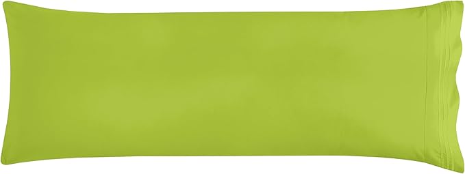 Mocassi 1-Piece Premium Body Pillowcase 1800 Series Hotel Quality Microfiber - Soft and Breathable with 3-Line Embroidery Wrinkle and Stain Resistant, Easy Care, 21" x 54", Lime
