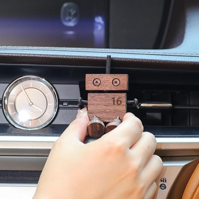 Car Air Diffuser - 2-in-1 Cute Shaking Wooden Man Figurine & Refillable Aroma Vent Clip Walnut Wood Odor Eliminator Essential Oil Air Freshener, Car Dashboard Accessories Fun Decor Gift for Driver