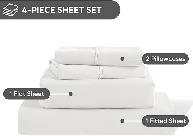 Queen Sheet Set, 4 Pieces Hotel Luxury Soft Microfiber Queen Bed Sheets Set, Up to 16" Deep Pockets, Oeko-Tex Sheets with Elastic, Breathable, Wrinkle Free(White,Queen)