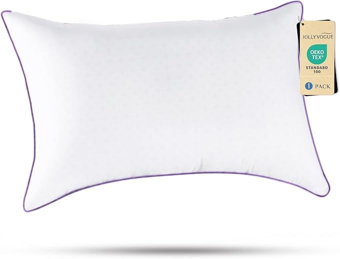 JOLLYVOGUE Pillows Queen Size Set of 1, Washable Supportive Single Bed Pillow with Super Soft Down Alternative Fill, Luxury Fluffy Hotel Quality for Side, Back, and Stomach Sleepers