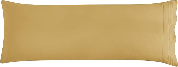 Mocassi 1-Piece Premium Body Pillowcase 1800 Series Hotel Quality Microfiber - Soft and Breathable with 3-Line Embroidery Wrinkle and Stain Resistant, Easy Care, 21" x 54", Gold