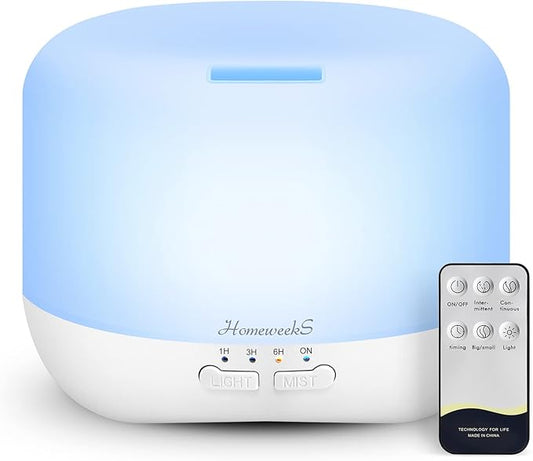 Aromatherapy Essential Oil Diffuser for Room: 500ml Colorful Aroma Air Humidifier with Adjustable Cool Mist Mode, Waterless Auto Off Ultrasonic Diffusers for Large Room Home Office(White)