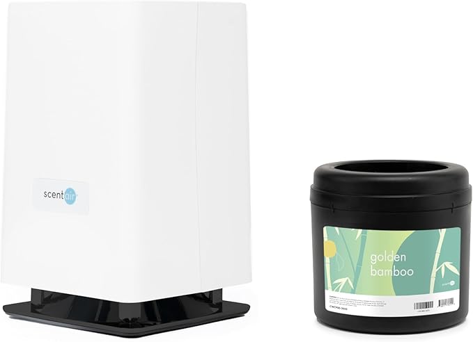 ScentAir Whisper Essential | White Diffuser Machine, Scents up to 800 Sq. Ft Room, Compatible with Alexa & Google, WiFi & Bluetooth Enabled - ScentAir Cartridge Golden Bamboo
