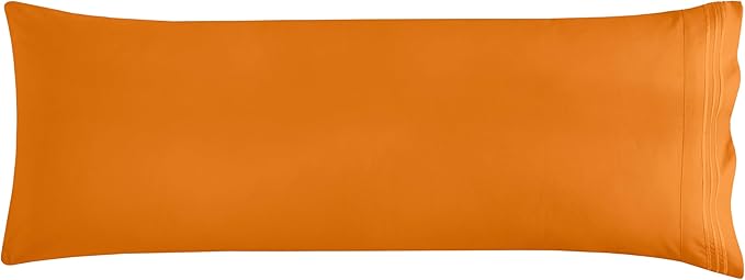 Mocassi 1-Piece Premium Body Pillowcase 1800 Series Hotel Quality Microfiber - Soft and Breathable with 3-Line Embroidery Wrinkle and Stain Resistant, Easy Care, 21" x 54", Orange