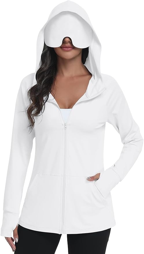 SeSe Code UPF 50+ Hoodie With Eye Mask Womens Zip Up Travel Jackets Sleep Sun Protection Shirts Pockets Outdoor Nap