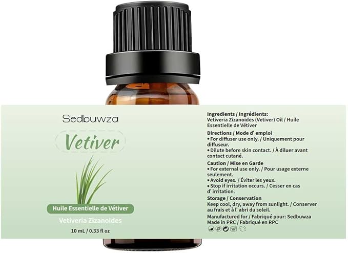 Sedbuwza Vetiver Essential Oil, Pure Organic Vetiver Fragrance Oil for Diffuser, Humidifier, Soap, Candle, Perfume
