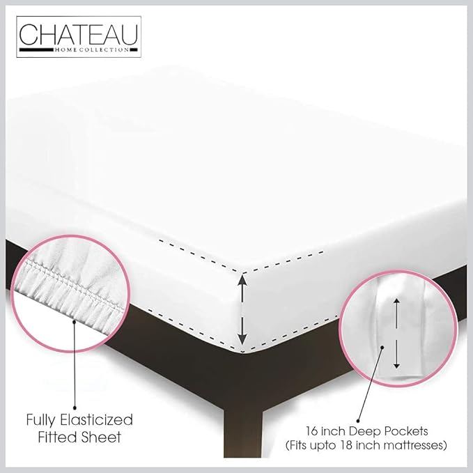 100% Cotton Sheets For Twin Bed, 800TC Sateen Weave 3PC Fully Elasticated Twin Fitted Sheet & Pillowcase Sets, 15" Deep Pocket Sheets Machine Washable, Naturally Cool & Breathable- Ivory