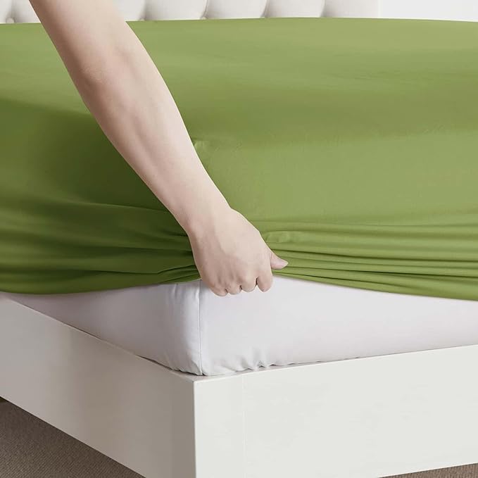 Clara Clark Cal King Sheets, 6 Piece Set - Hotel Luxury Sheets for Cal King Size Bed, Super Soft Bedding Set, Cal King Size, Calla Green