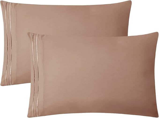 Clara Clark Bed Sheets, Premier 1800 Series 4 Piece Bed Sheet Set, Deep Pocket, Wrinkle, Fade, Stain Resistant, Luxury Soft Bedding Sheets & Pillowcases, Twin, Taupe Sand