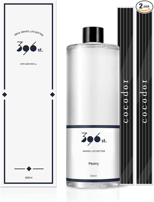 396 st. Reed Diffuser Oil Refill, Peony(Also Known as Lovely Peony), 16.9oz(500ml), 10 Fiber Reed Sticks/Home Fragrance, Scented Oil Refills, Oils for Reed Diffuser, Home Décor