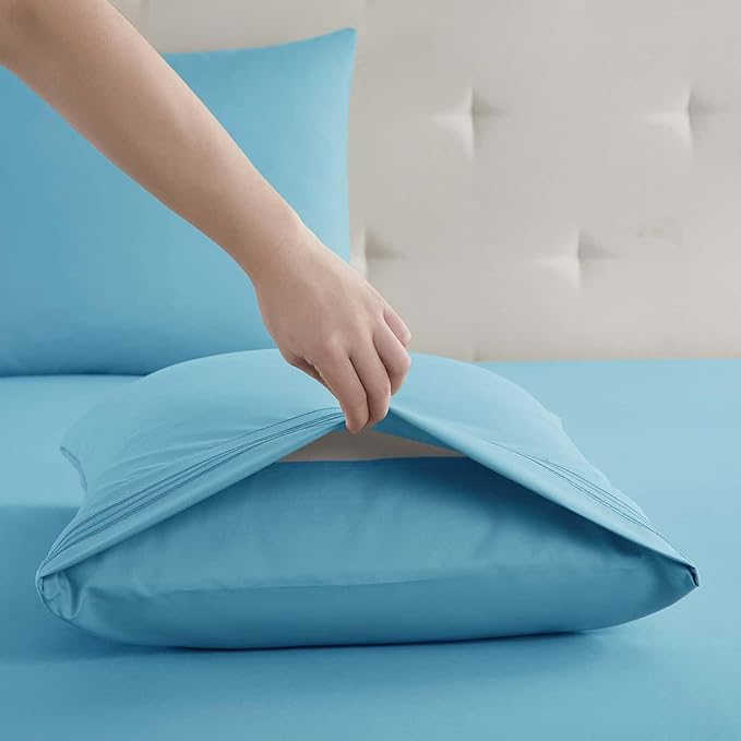Clara Clark Bed Sheets, Premier 1800 Series 4 Piece Bed Sheet Set, Deep Pocket, Wrinkle, Fade, Stain Resistant, Luxury Soft Bedding Sheets & Pillowcases, California King, Beach Blue