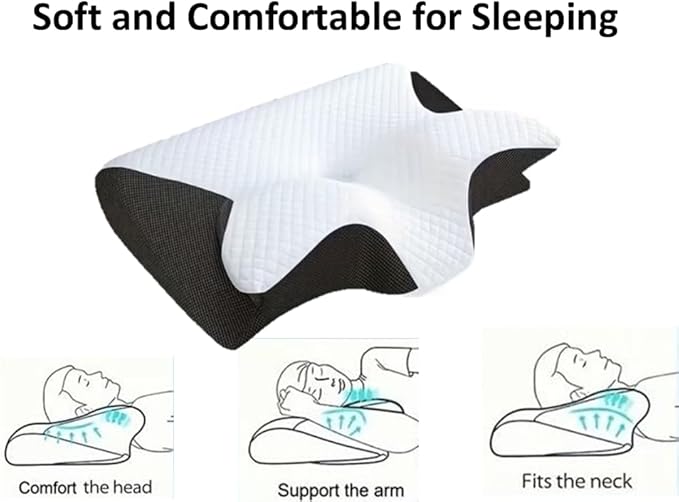 Cervical Neck Pillow for Sleeping, Contoured Ergonomic Memory Foam Cervical Pillow for Side, Back & Stomach Sleepers, Cervical Pillow with Washable Breathable Cover (Grey, 24.5 x 15 x 4.72 inches)