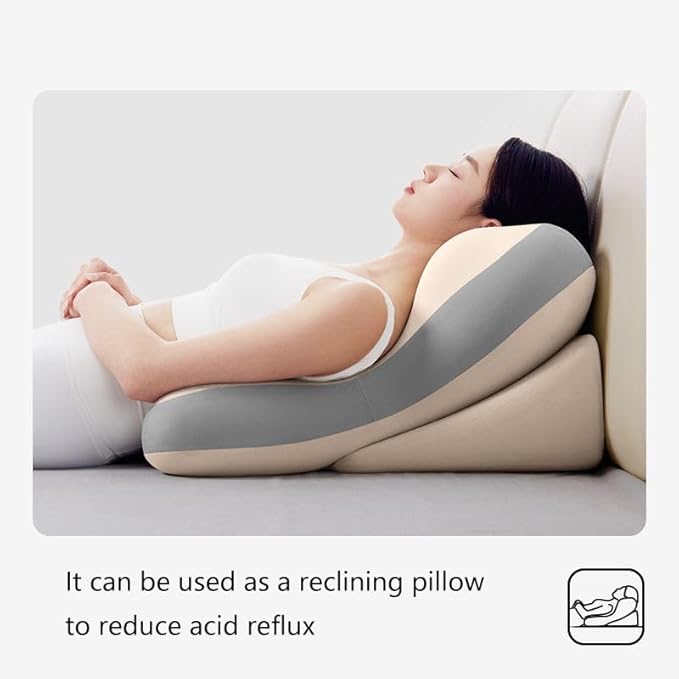 Ergonomic Pillow for Back Pain Relief Adult 3 Zone Support Cushion with Memory Foam core, Removable Washable Bedspread, Reading Pillow, Office Chair for Sciatica and Coccyx Comfort (Green)