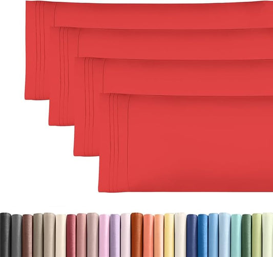 Body Pillowcases Set of 4-20x54 Long Body Pillow Case - Soft Body Pillow Cover for Sleeping & Side Sleepers - Comfy, Cozy Breathable & Fade Free - Machine Washable with Envelope Enclosure - (Red)
