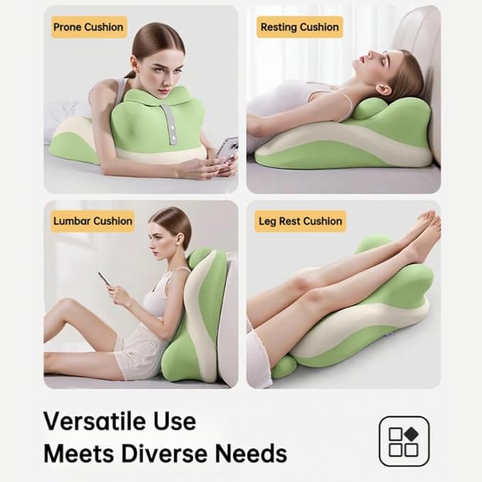 Butt Cushion for Couples - Memory Foam Support Pillow for Women, Sitting and Lying. Ideal for Waist, Neck, and Multi-Position Comfort at Home. Modern Simple Style Pillowcase (Green)