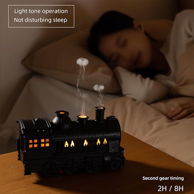 300ml Retro Steam Train Essential Oil Diffuser and Cool Mist Humidifier with Quiet Operation Auto Shut-Off Adjustable Ambient Lights Dual Spray Modes for Home Bedroom Office (Silver)