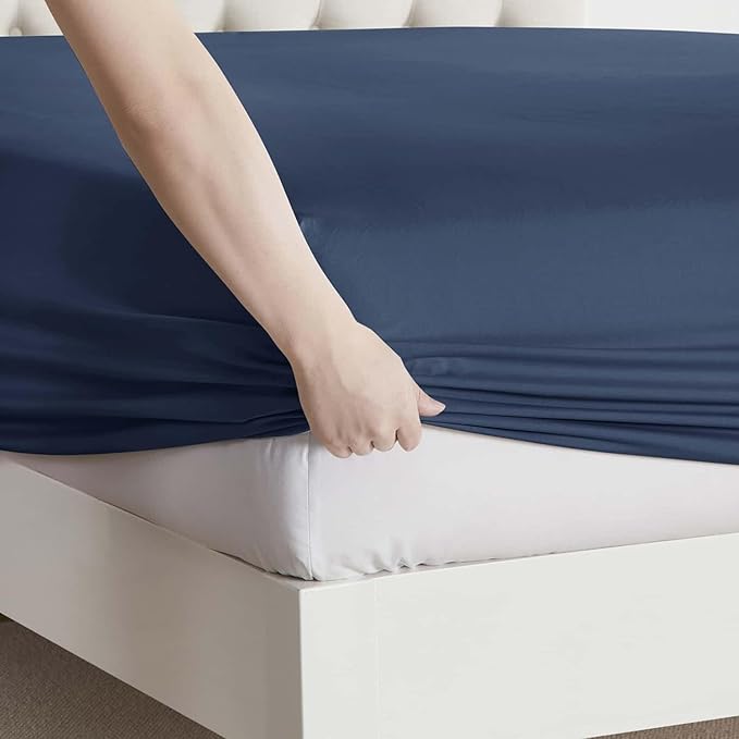 Clara Clark Twin Sheets, 5 Piece Set - Hotel Luxury Sheets for Twin Size Bed, Super Soft Bedding Set, Twin Size, Navy Blue