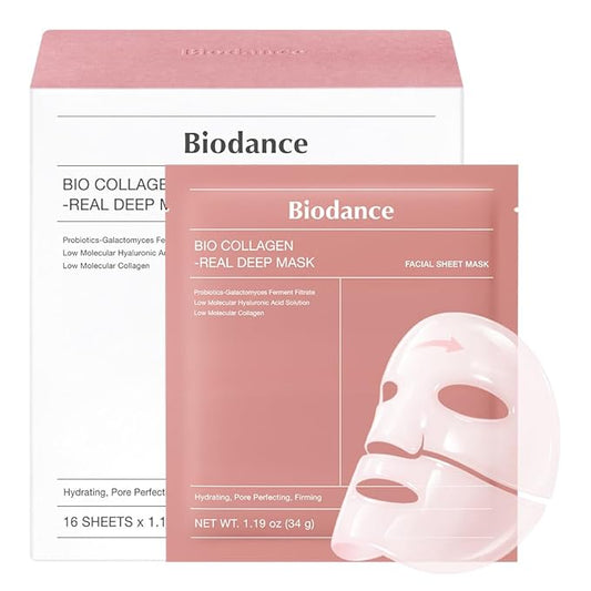 BIODANCE Bio-Collagen Real Deep Mask, Hydrating Overnight Hydrogel Face Mask, Pore Minimizing, Plumping, Elasticity Improvement, Korean Skin Care, Mothers Day Gifts | 1.19oz(34g) x 16ea