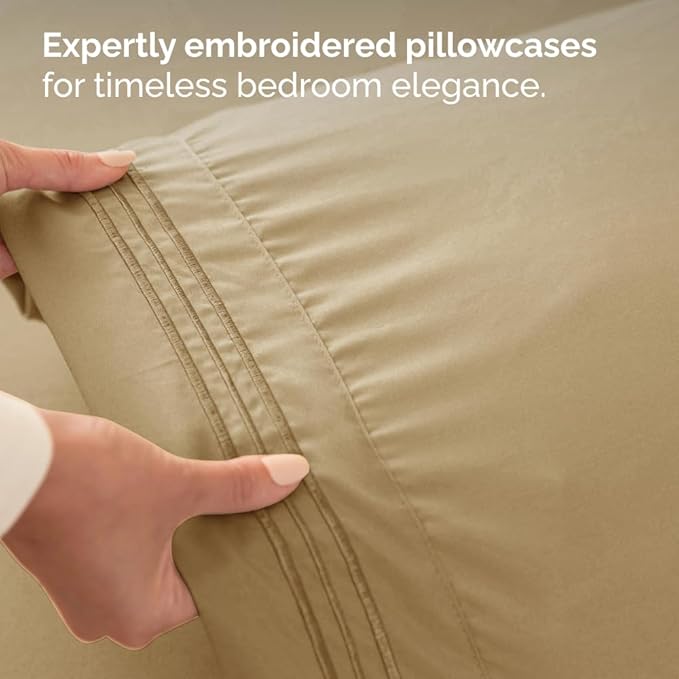 King Size 4 Piece Sheet Set - Comfy Breathable & Cooling Sheets - Hotel Luxury Bed Sheets for Women & Men - Deep Pockets, Easy-Fit, Extra Soft and Wrinkle Free Sheets - Beige Oeko-Tex Bed Sheet Set