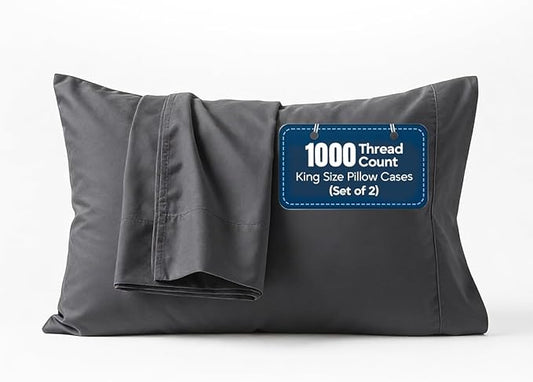1000 TC Pillowcases Set of 2 100% Egyptian Cotton Pillow Cases with Long Staple Cotton & Sateen Weave, Silky Soft Hotel Like Bed Pillow Covers, Snug Fit (Dark Gray, 2 Pc King)