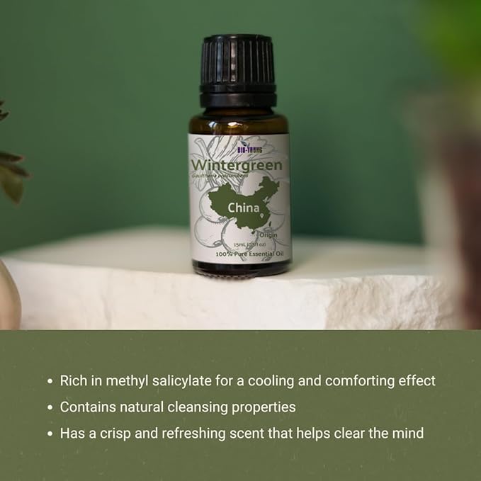 Wintergreen Essential Oil - Direct from Bio-Young Aromas China - Steam Distilled - Aceite de Gaulteria for Aromatherapy, Massage, Diffuser, DIY Candle and Soap Making - 2lbs