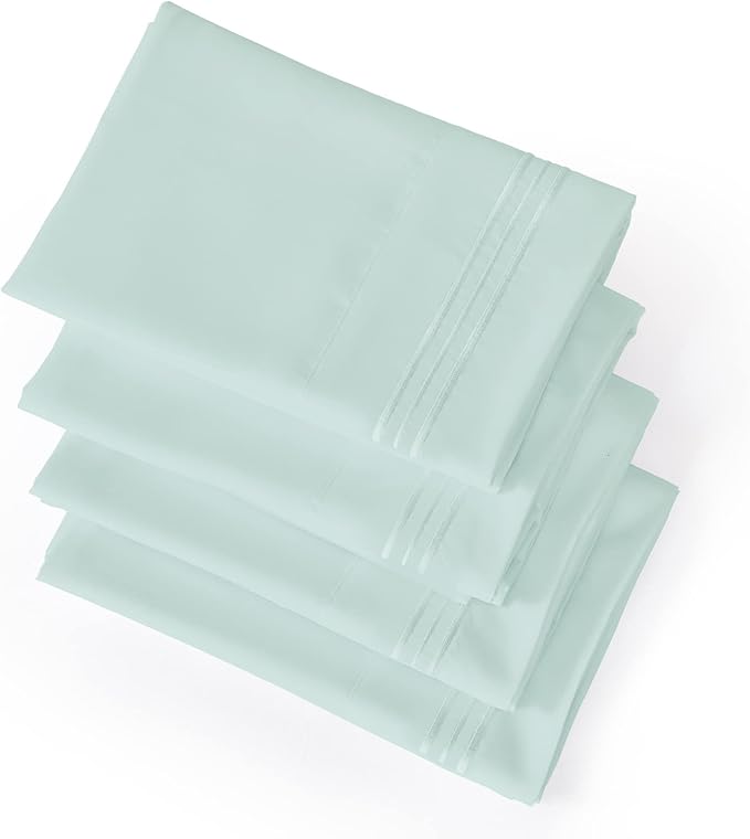YIYEA Pillow Cases Queen Size Set of 4, Ultra Soft 1800TC Hotel Quality Double Brushed Microfiber Embroidered Pillowcases, Envelope Closure, Fade Resistant (20"x30", Aqua)