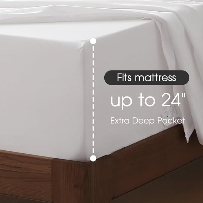 HYPREST Extra Deep Pocket King Sheet Sets Fits 18"-24" in Deep Mattress -100% Cotton King Sheet Set,White Hotel Luxury Soft Wrinkle Free Cooling Sheet Sets for King Bed Deep Pocket